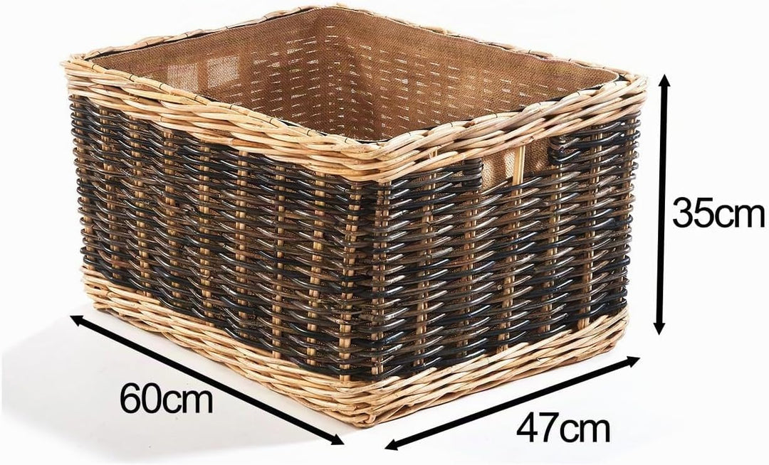 Kobolo Holztrage Holzkorb für Kaminholz - Rattan - mit Jutestoff und Henkel ausgestattet - zweifarbi