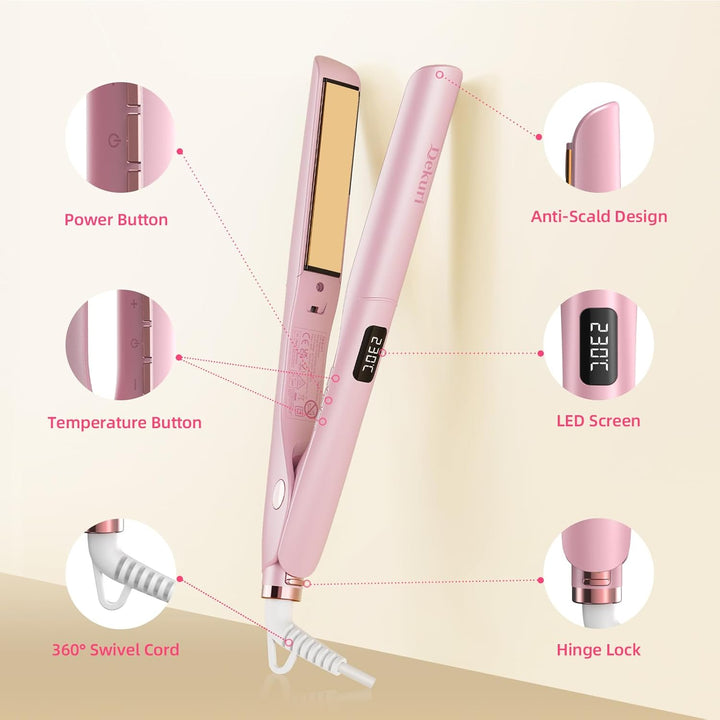 Dekuri 2 in 1 Glätteisen Locken und Glätten, Glatte Titanplatte Haarglätter, 30s Schnellaufheizung,