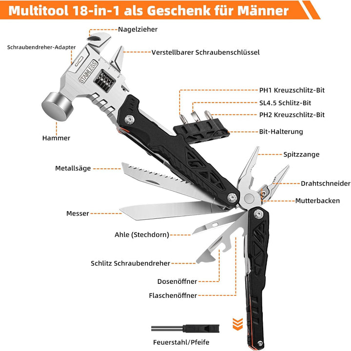 Multitool Camping 18 in 1(Schraubenschlüssel Schwarz), Schraubenschlüssel Schwarz