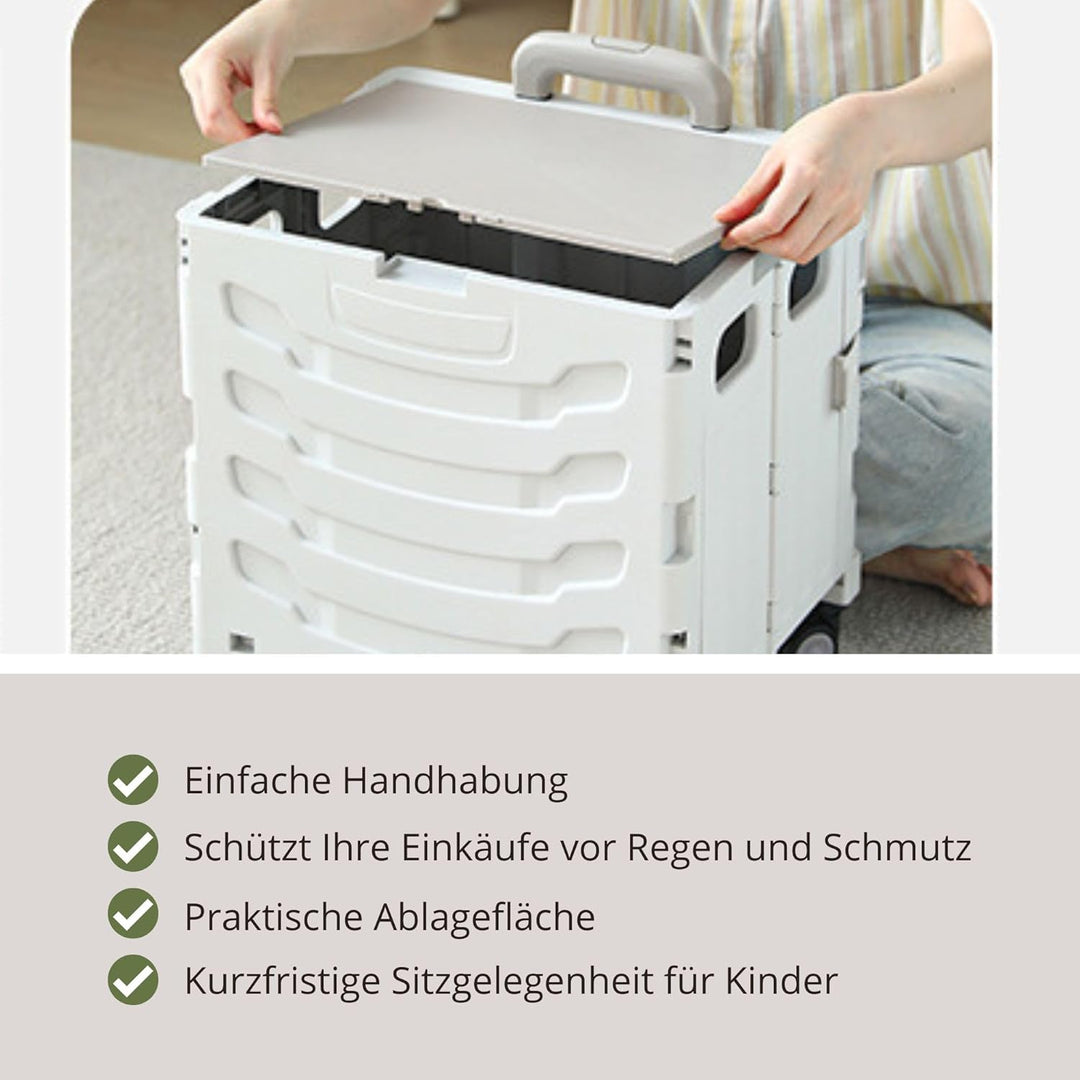 36L Schnell Faltbarer Einkaufstrolley mit Deckel, 2 Rollen, Hartschale, Verstellbarer Teleskopgriff,