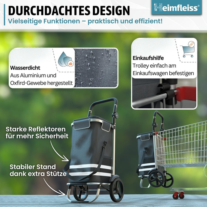 Heimfleiss® Trolley Einkaufstrolley mit 56L Volumen | Einkaufswagen klappbar mit 50kg Traglast | Lei