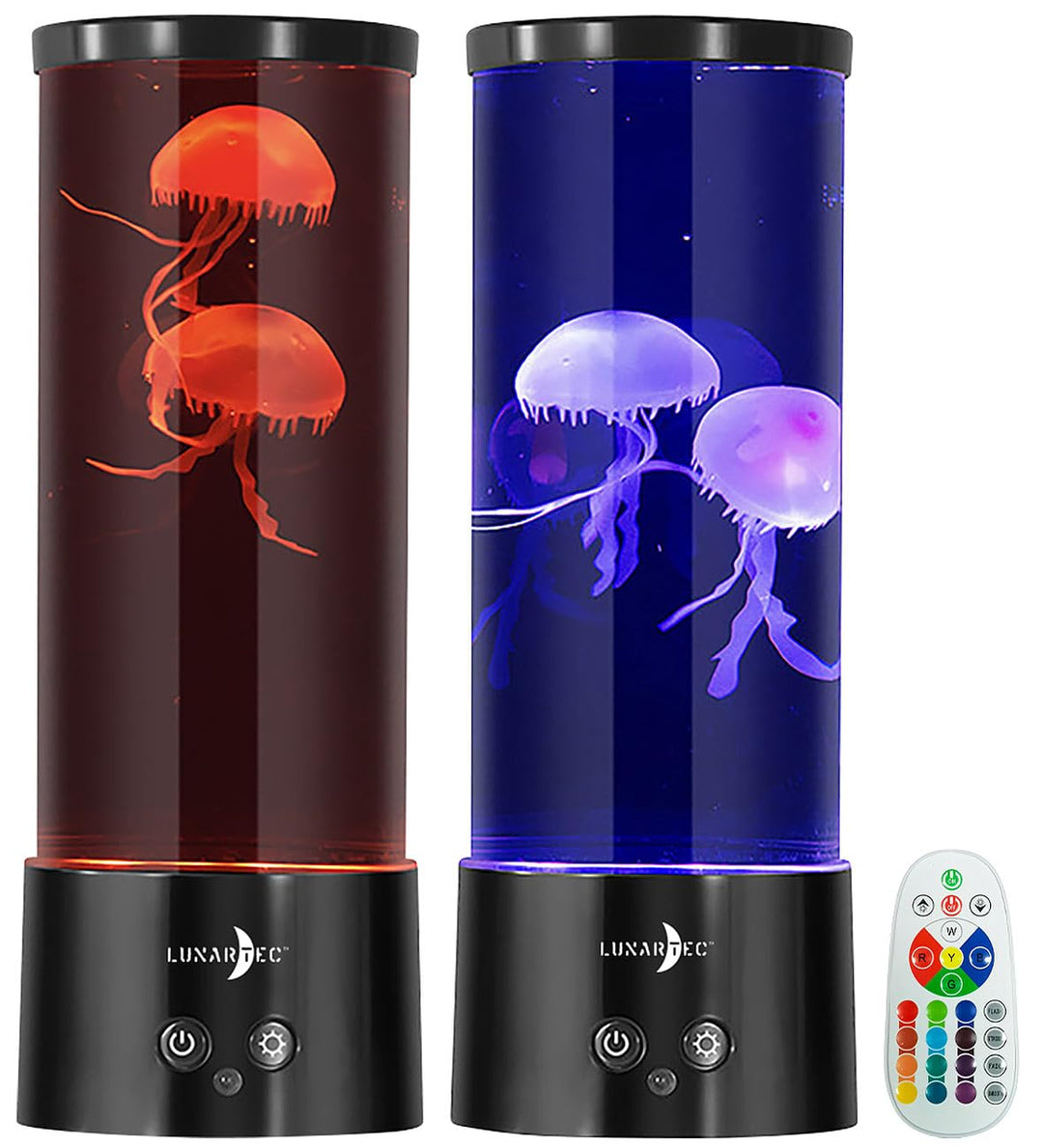 Lunartec Quallenlampe: 2er-Set LED-Quallen-Leuchten, 17 Farben, 4 Modi, 3 Helligkeiten (Quallen Lava