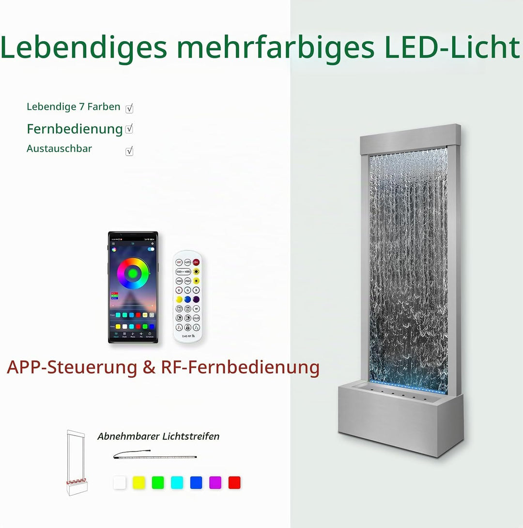 Longrun Large Garden Fountain, Indoor Fountain, Waterfall with App Control, LED Lighting, 45.5 x 20