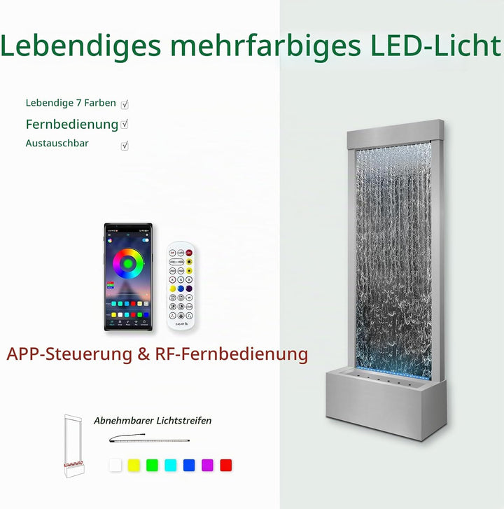 Longrun Large Garden Fountain, Indoor Fountain, Waterfall with App Control, LED Lighting, 45.5 x 20