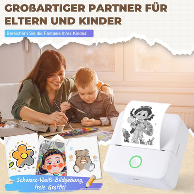 PRAOAHEI Mini Drucker, Tragbarer Fotodrucker mit 10 Rollen Druckerpapier, Bluetooth-Etikettendrucker