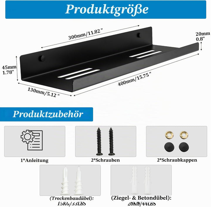 SAYAYO Wandregal Schwarz 40cm Duschablage Schweberegal Regal Schwarz Shampoo Halterung für Dusche 2