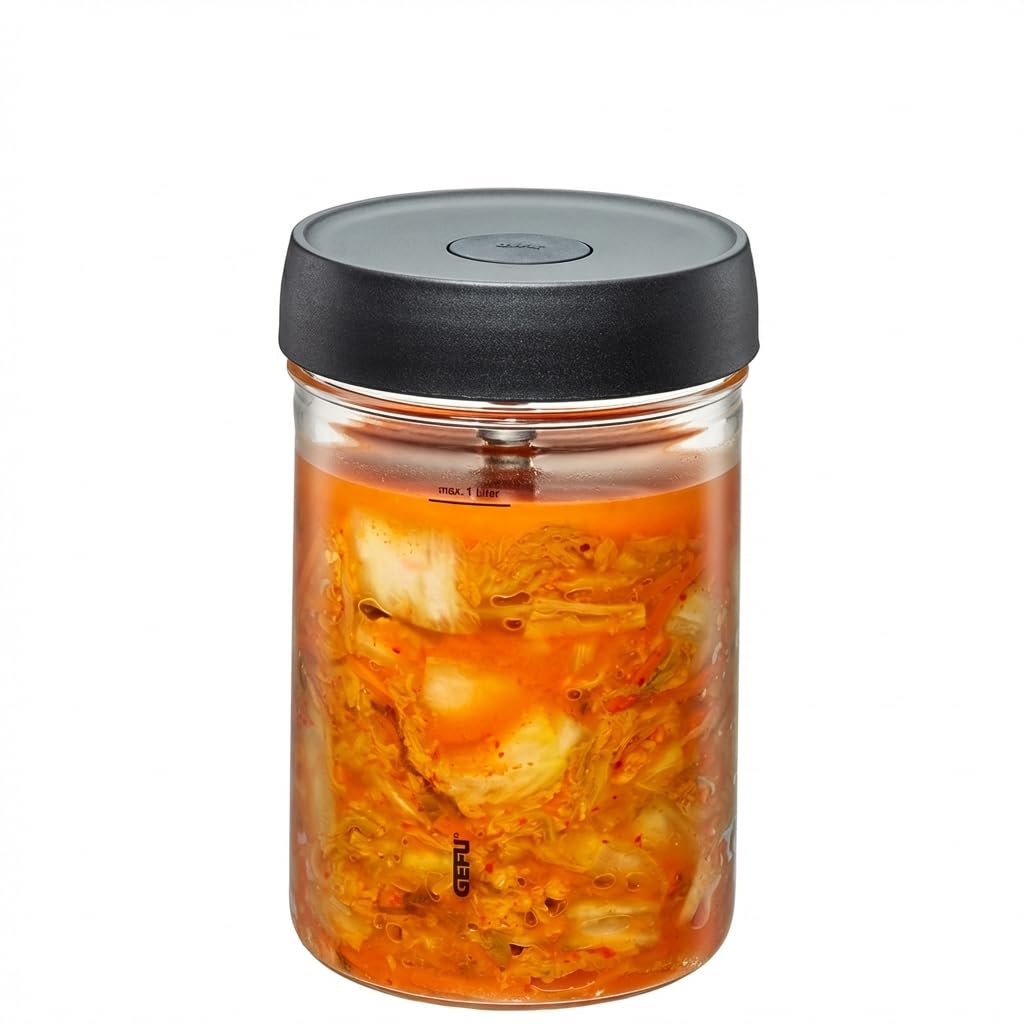 GEFU Fermentierglas NATIVO 1 Liter, inkl. Beschwerungsgewicht, Fermentationsglas mit Gewicht und Dec
