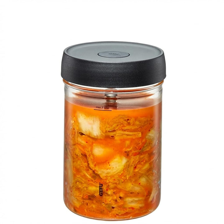 GEFU Fermentierglas NATIVO 1 Liter, inkl. Beschwerungsgewicht, Fermentationsglas mit Gewicht und Dec