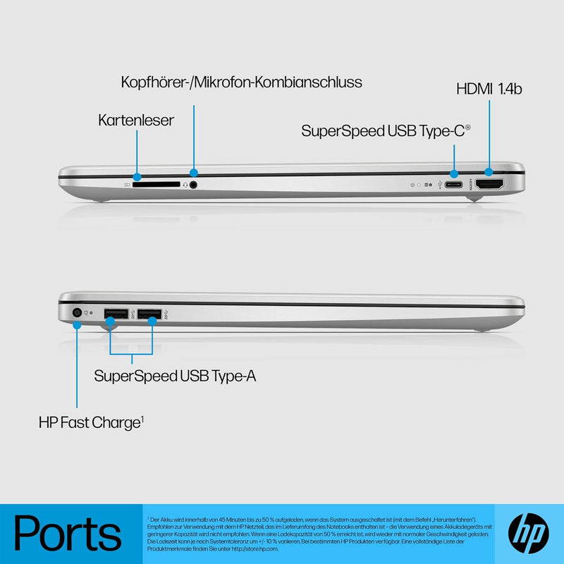 HP Laptop 15,6 Zoll FHD Display, Intel Core i5-1235U, 16 GB RAM, 512GB SSD, Intel Iris Xe Grafik, QW