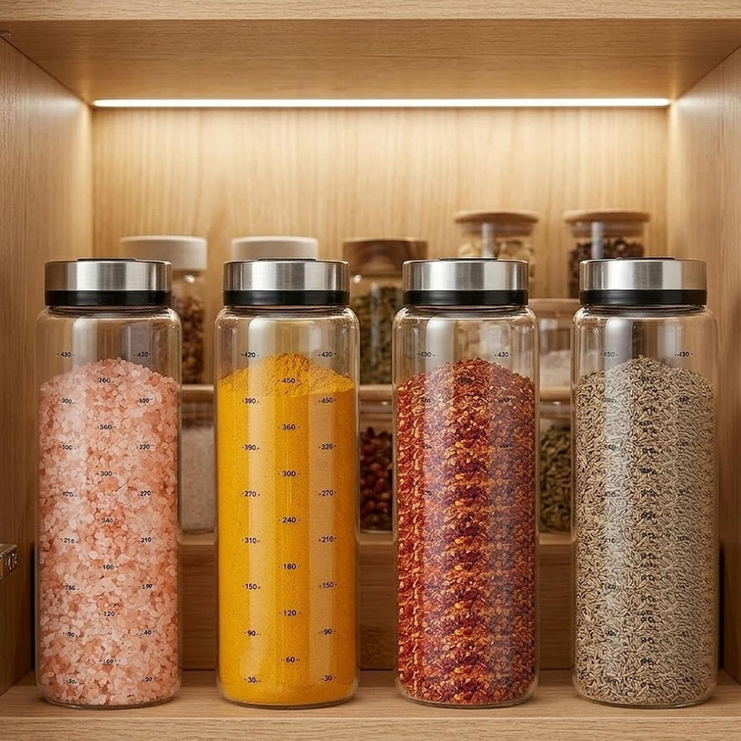 4 Stück Gewürzgläser mit Drehdeckel, 500ml Salzstreuer Gross, Borosilikatglas Gewürzstreuer Glas für