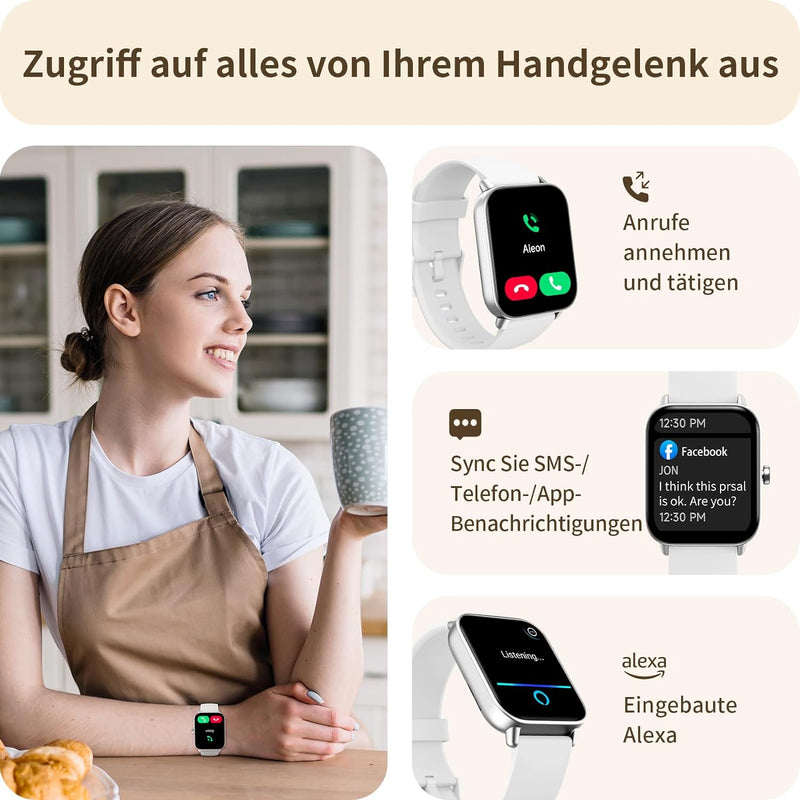 Yoever Smartwatch für Damen Herren, Telefonfunktion und Alexa Built-in, 1.8" Fitnessuhr mit Herzfreq