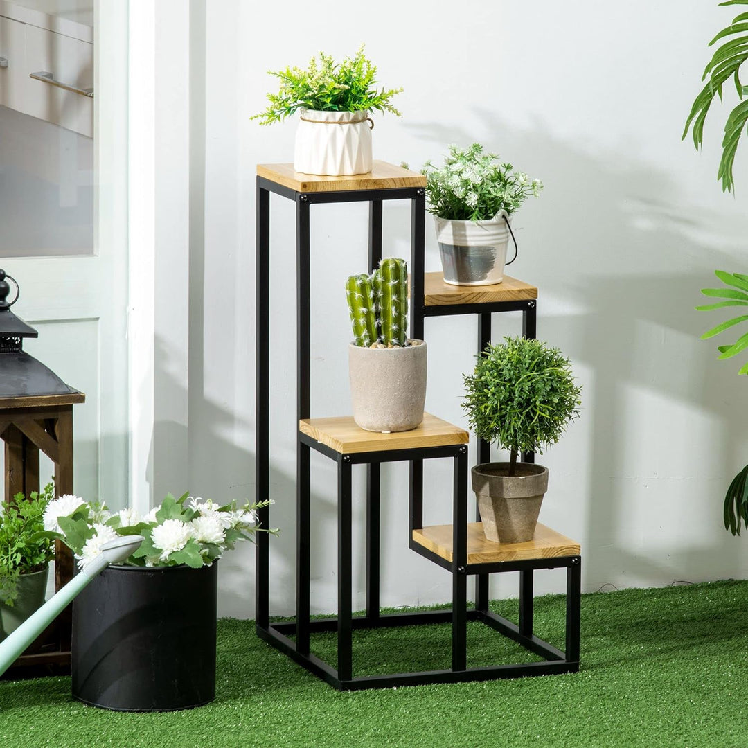 Outsunny Pflanzenregal, mehrstöckiger Pflanzenständer, Blumentreppe mit 4 Ebenen, für Garten und Bal