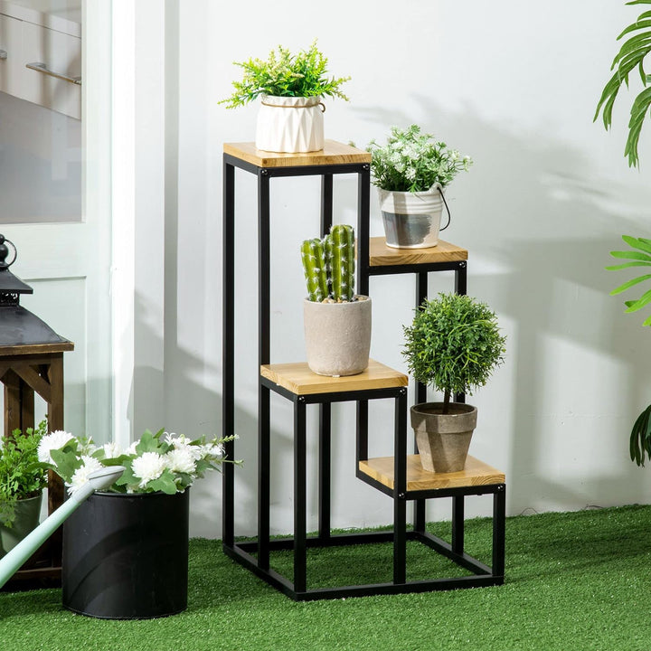 Outsunny Pflanzenregal, mehrstöckiger Pflanzenständer, Blumentreppe mit 4 Ebenen, für Garten und Bal