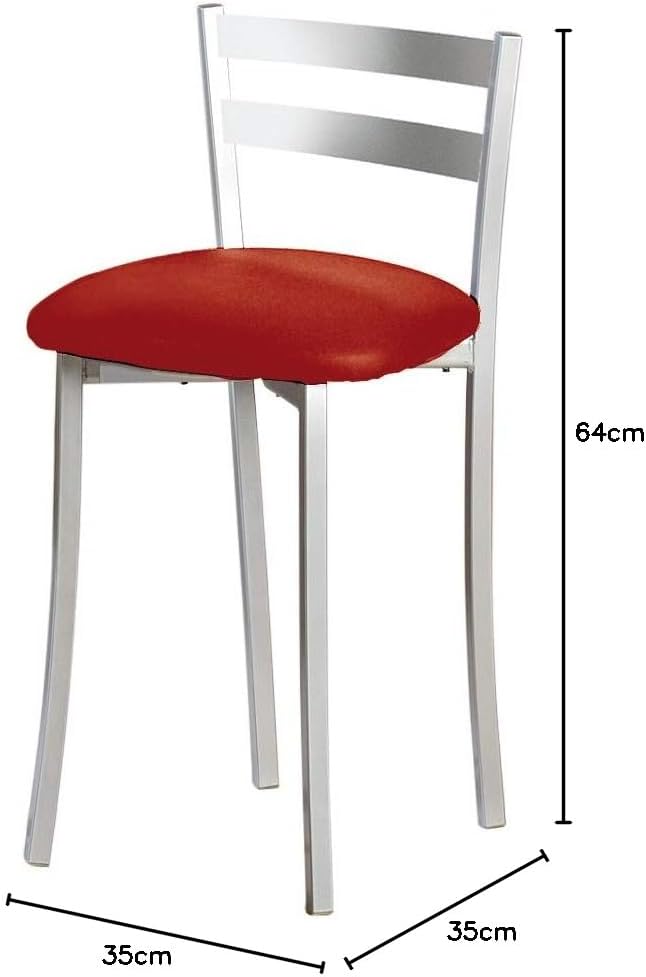 ASTIMESA Zwei Küchenhocker mit Rückenlehne, Metallstreifen, Kunstleder, rot, Sitzhöhe: 45 cm (TABFRR