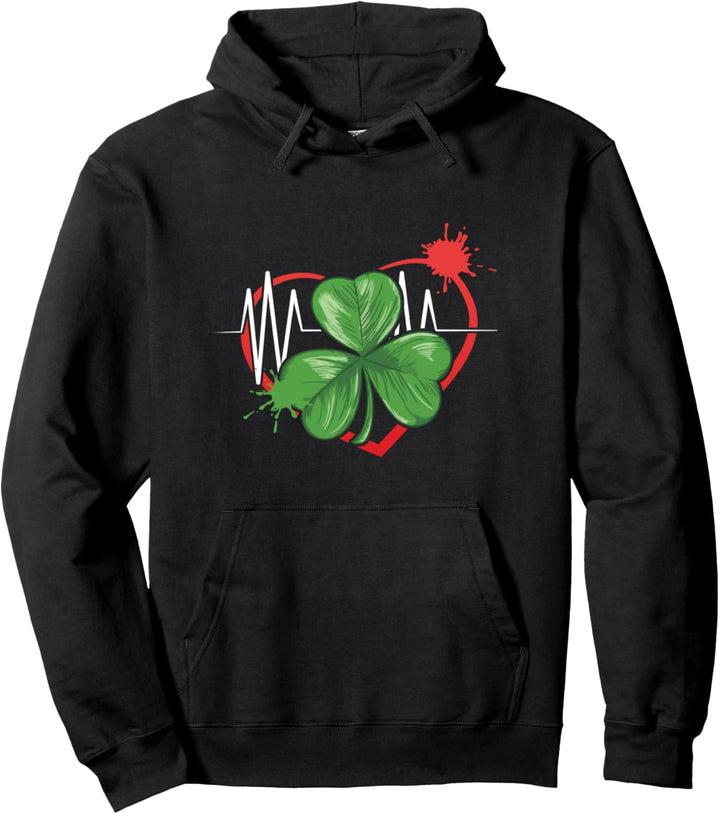 St Patricks Day Herz Puls Liebe Irland Kleeblatt Geschenk Pullover Hoodie