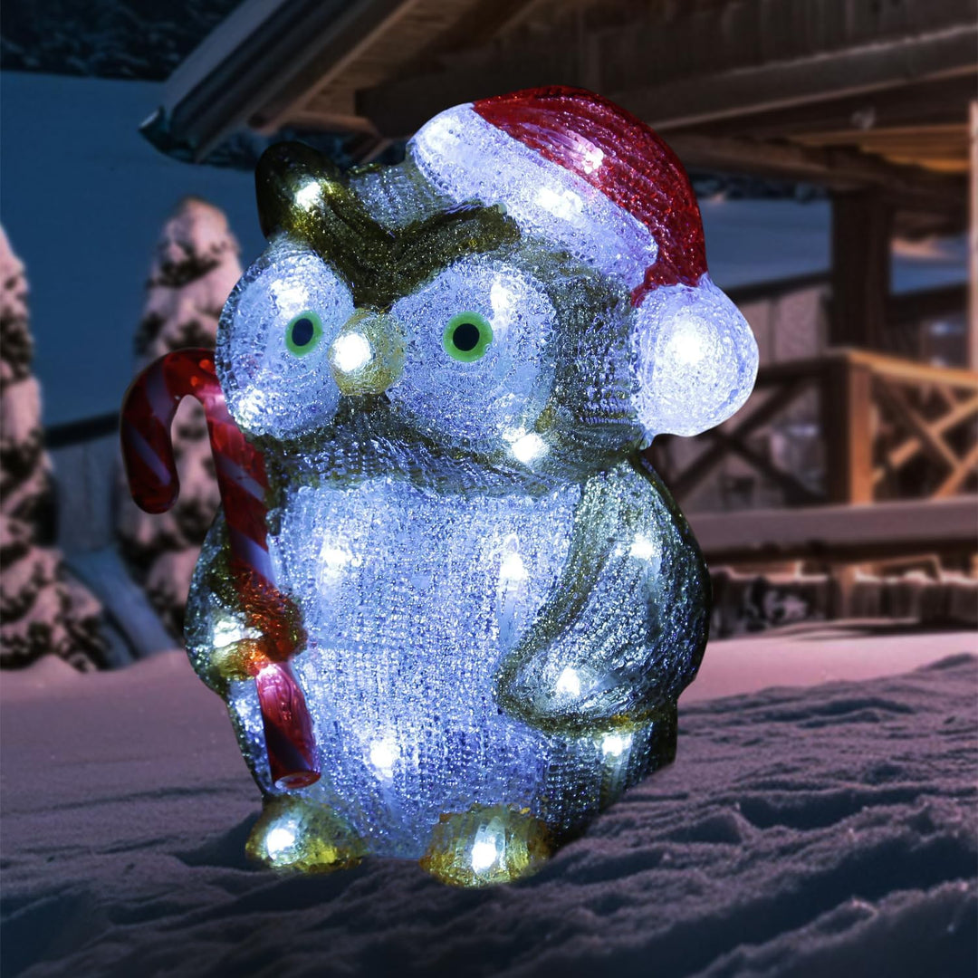 Acrylfigur Weihnachten Aussen Dekofigur Gartenfigur 24cm (LED Eule mit Zuckerstange), LED Eule mit Z