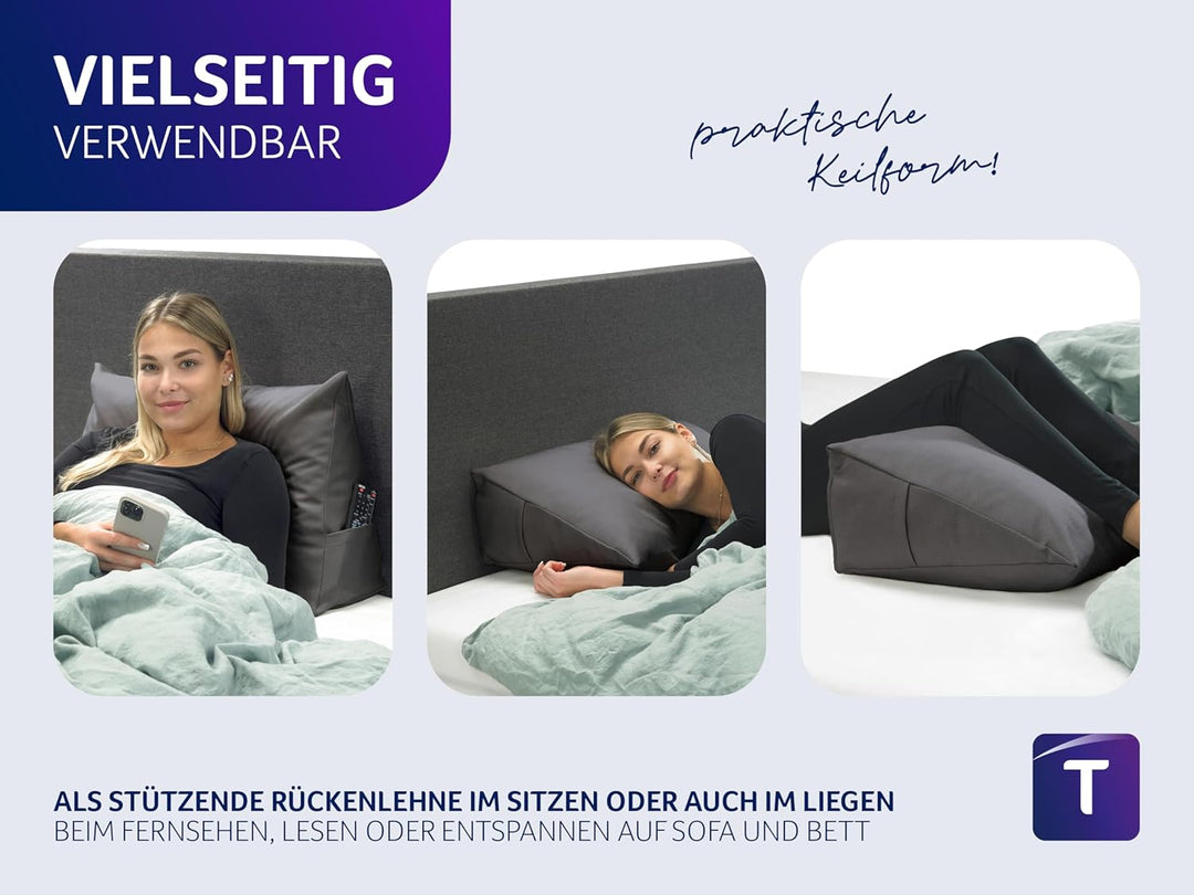 Traumnacht Cozy Rückenkissen, Lesekissen, 70 x 40 cm dunkelgrau, abnehmbarer,waschbarer Bezug aus 10
