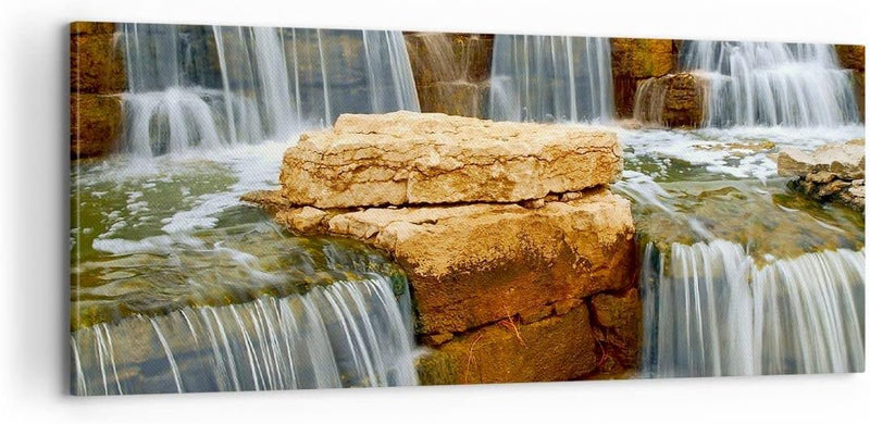 Panorama Bilder auf Leinwand 100x40cm Leinwandbild Wasserfall Steine Wasser Gross Wanddeko Bild Schl