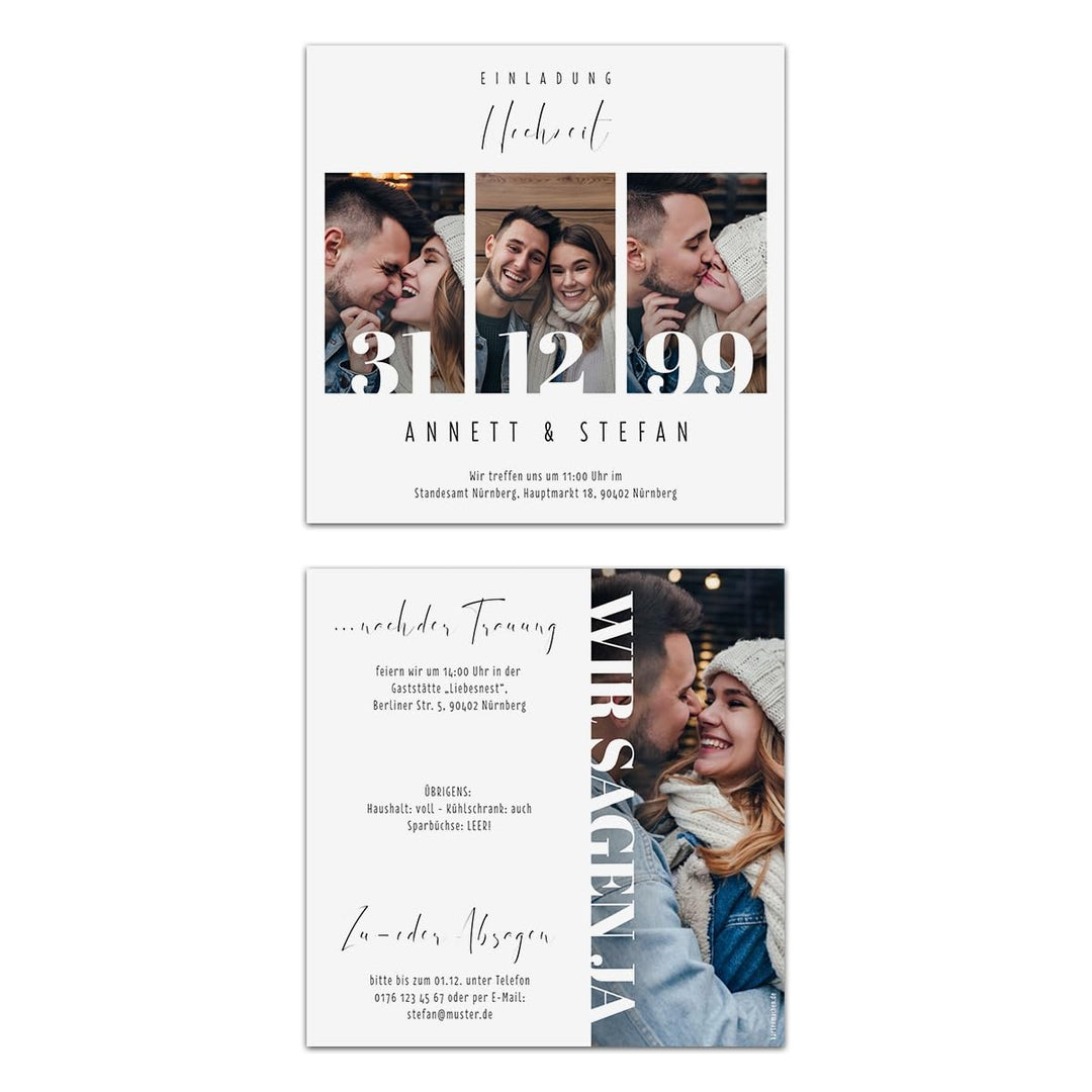 Kartenmachen.de Individuelle Foto Hochzeitseinladungen ab 10-100 Stück mit 4 eigenen Bildern und Tex