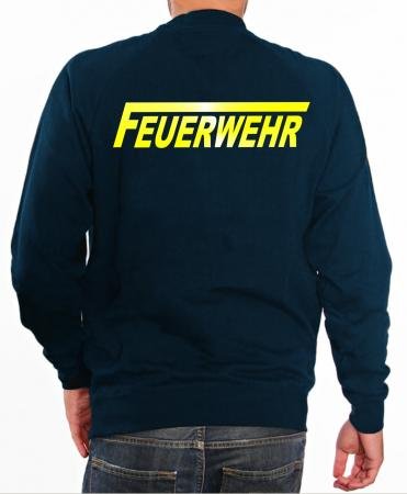 feuer1 Sweater Feuerwehr in Navy mit gelb reflektierendem beidseitigem Schriftzug mit langem F XL Na