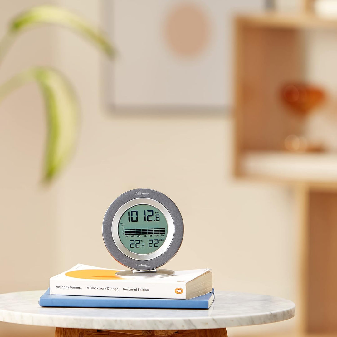 Technoline Mobile Alerts Luftdruckmesser/Barometer MA10238 mit Innentemperatur, Silber-Anthrazit