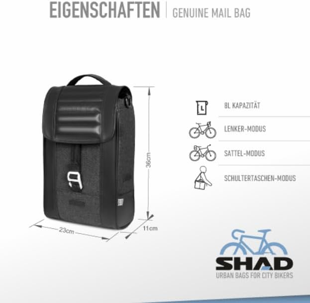 SHAD Bikes - Lenkertasche Fahrrad KLICKfix 8L - Retro Lenkertasche wasserdicht & kompakt - Fahrradle