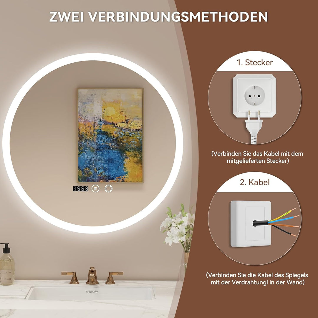 YU YUSING Badspiegel LED Rund Badezimmerspiegel mit Beleuchtung 50x50cm, 3 Lichtfarbe Einstellbare,