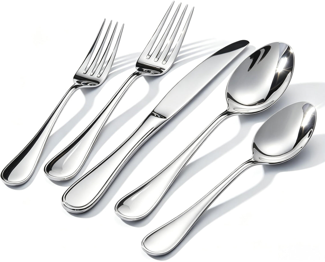 Besteck Set 4 Personen, 20-Teilig, 18/10 Edelstahl, Silber | Teardrop Design, Modern Poliert, Spülma
