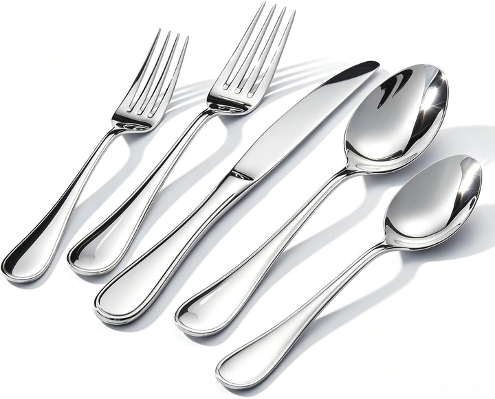 Besteck Set 4 Personen, 20-Teilig, 18/10 Edelstahl, Silber | Teardrop Design, Modern Poliert, Spülma