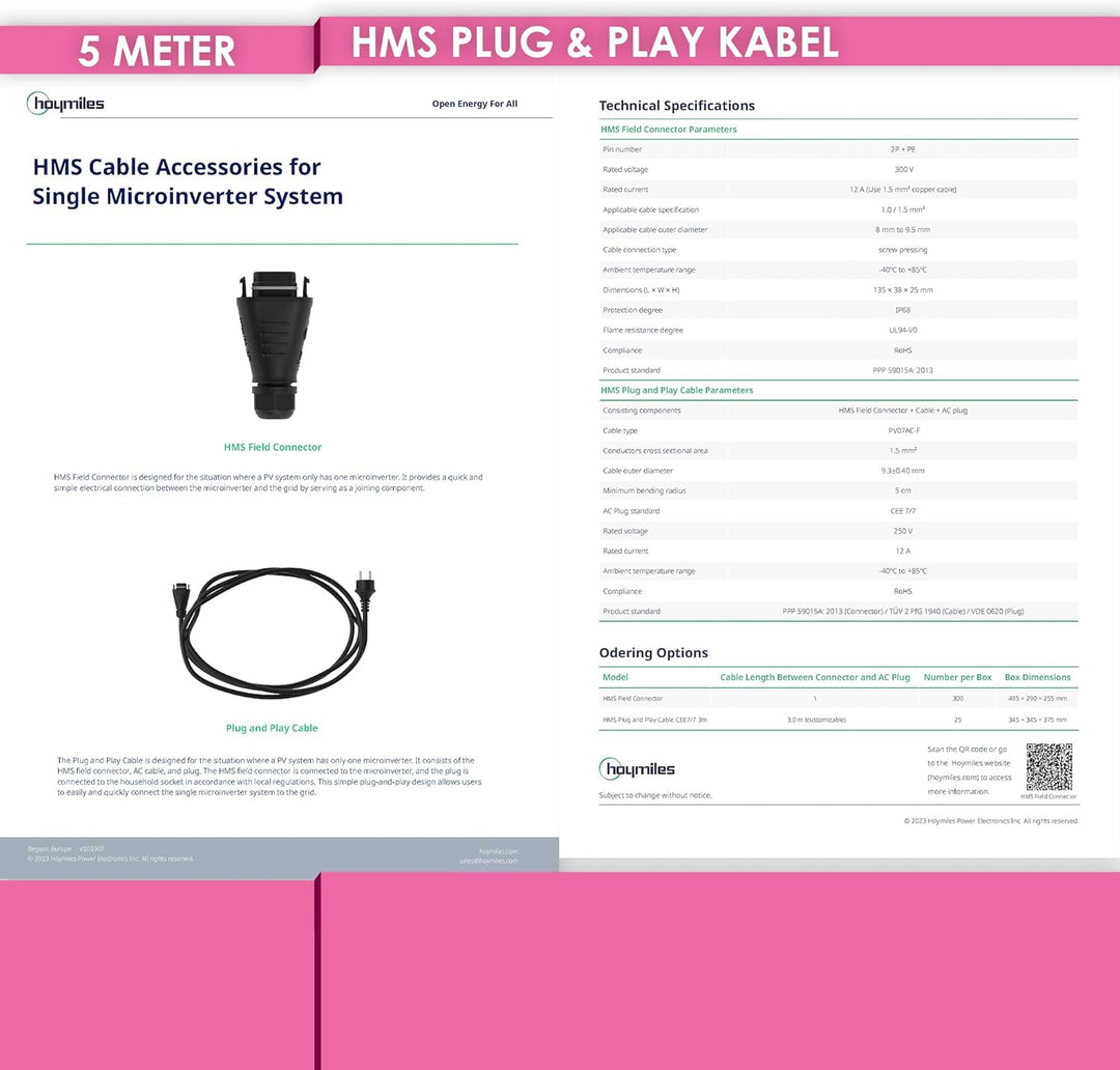 5 Meter Hoymiles HMS Field Connector Kabel | Kompatibel mit HMS-Serie Mikro-Wechselrichtern