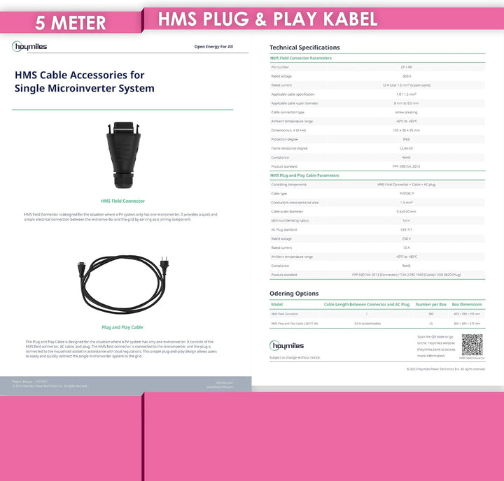 5 Meter Hoymiles HMS Field Connector Kabel | Kompatibel mit HMS-Serie Mikro-Wechselrichtern