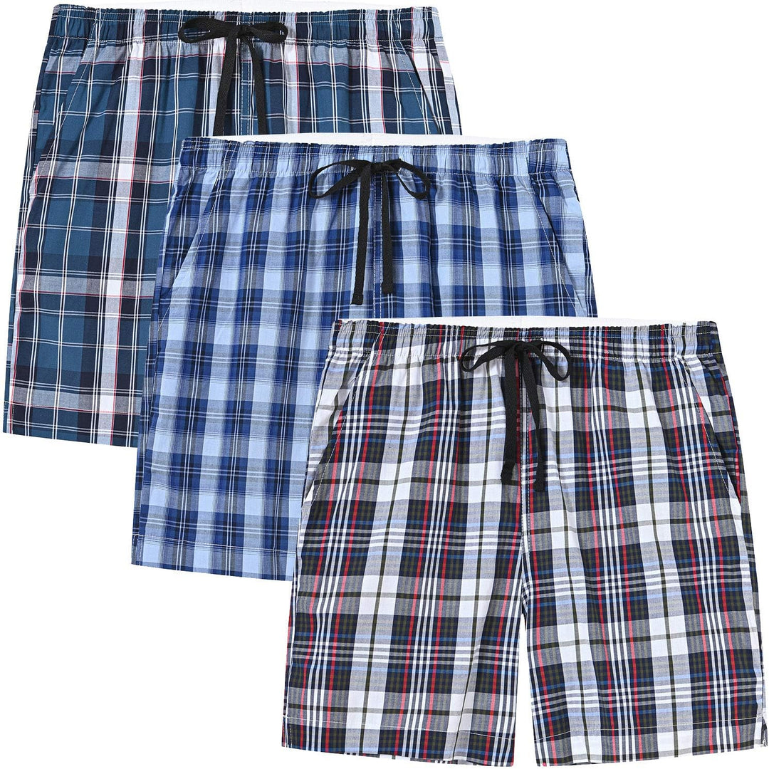 MoFiz Schlafshorts Jungen Baumwolle Kurz Pyjamahose Schlafanzug Karierte Hose Loungewear Nachtwäsche