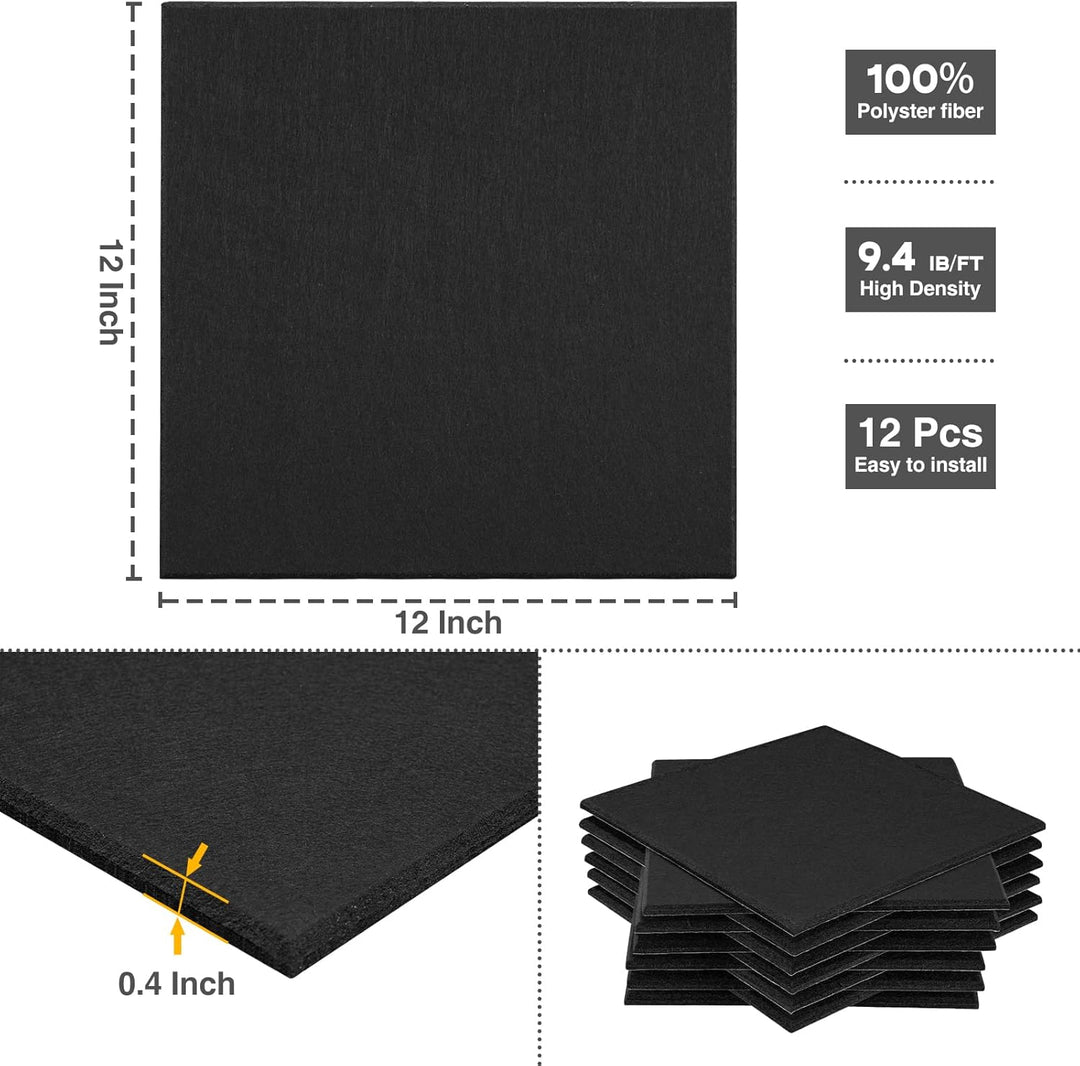 Akustikpaneele selbstklebend quadratisch 12St. JAMELO Akustikplatten aus Polyester zur Schalldämmung