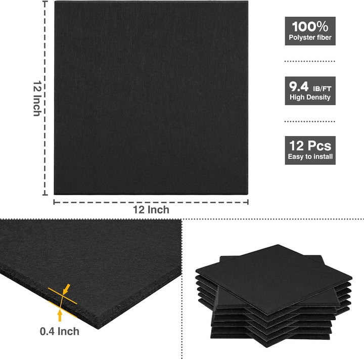 Akustikpaneele selbstklebend quadratisch 12St. JAMELO Akustikplatten aus Polyester zur Schalldämmung