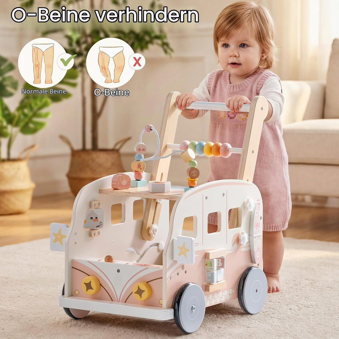 ROBOTIME Holz Baby-Lauflernwagen, Multifunktionale Aktivitäts-Lauflernhilfe mit Höhenverstellung und