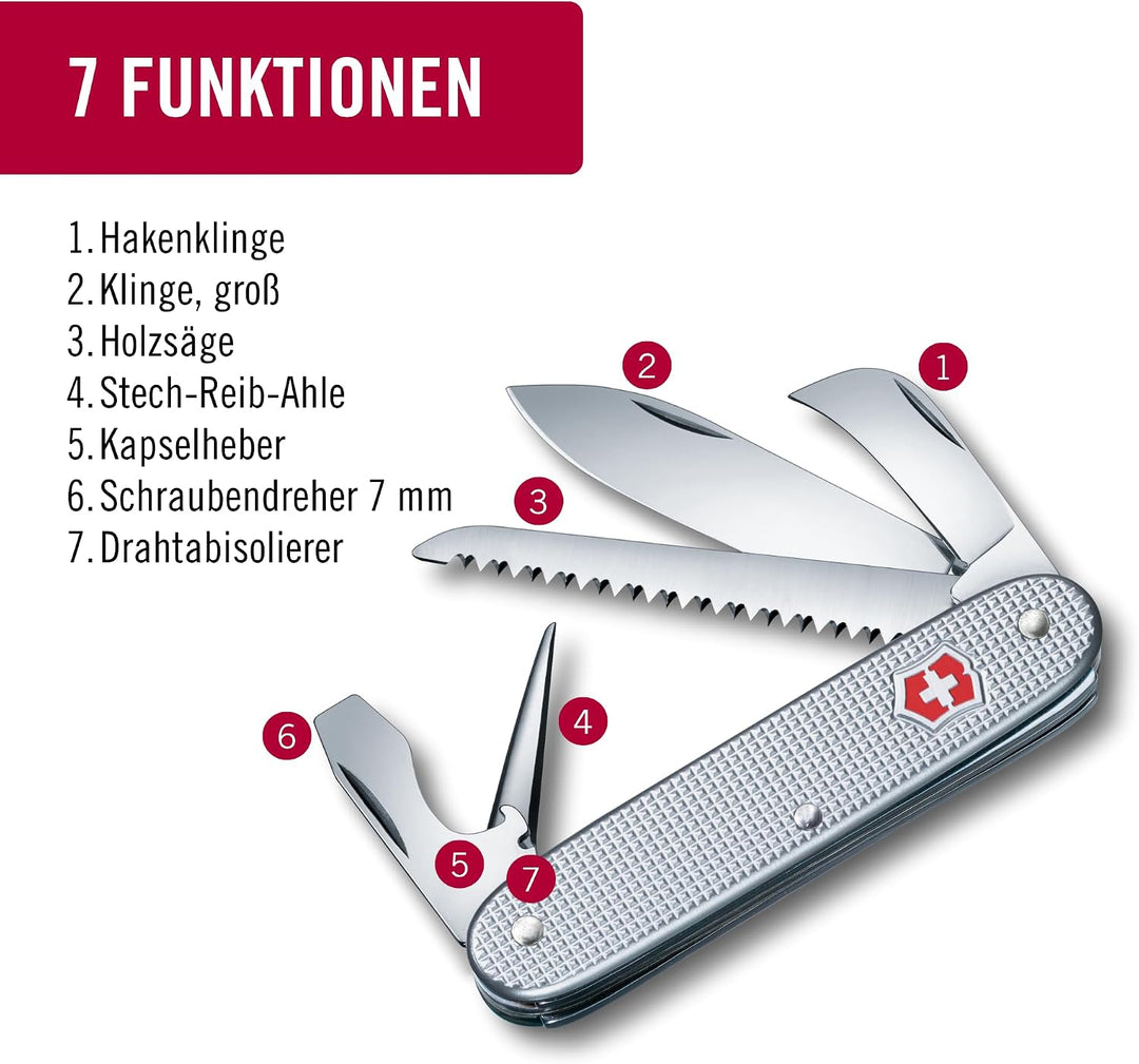 Victorinox Swiss Army 7 Alox, Schweizer Taschenmesser, Multitool, 7 Funktionen, Mit Holzsäge, Stech-