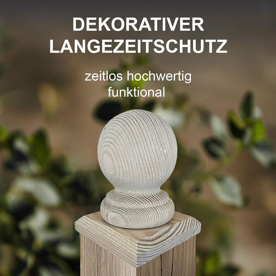 h2i Pfostenkappe Kugel | Holz imprägniert | 80 x 80 mm | 10 Stück | Eckige Abdeckkappe für Garten Ho