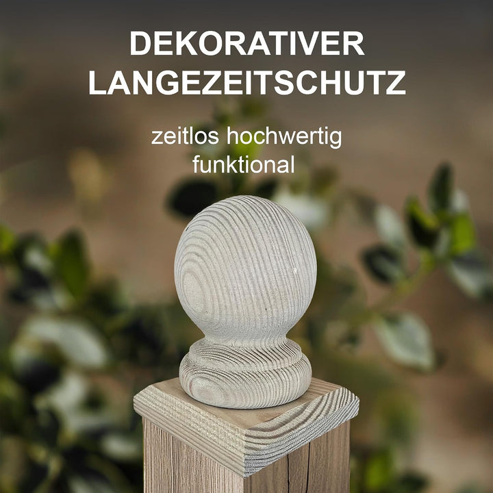 h2i Pfostenkappe Kugel | Holz imprägniert | 80 x 80 mm | 10 Stück | Eckige Abdeckkappe für Garten Ho