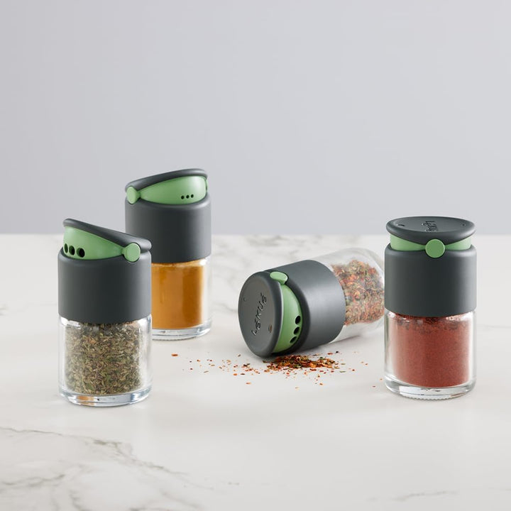 Lékué Basic-Gewürzdosen-Set Set mit 4 Einheiten, Transparent/Grau Gewürzregal-Set, 4 Stück, Gewürzre