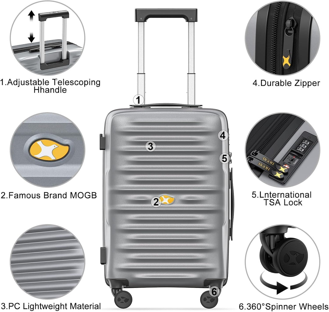 MGOB Koffer Mittelgross Hartschalen Trolley Polycarbonat Leicht Reisekoffer mit TSA-Schloss, 66x44x2