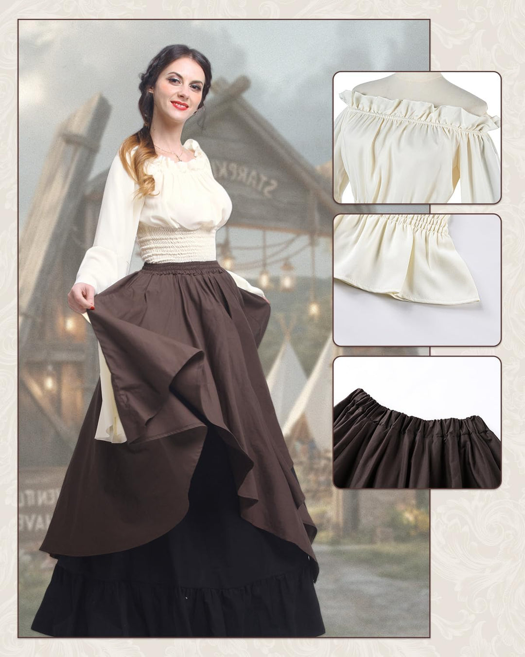 Renaissance Kleid Damen Mittelalter Kleidung Kostüme Fasching Set, S