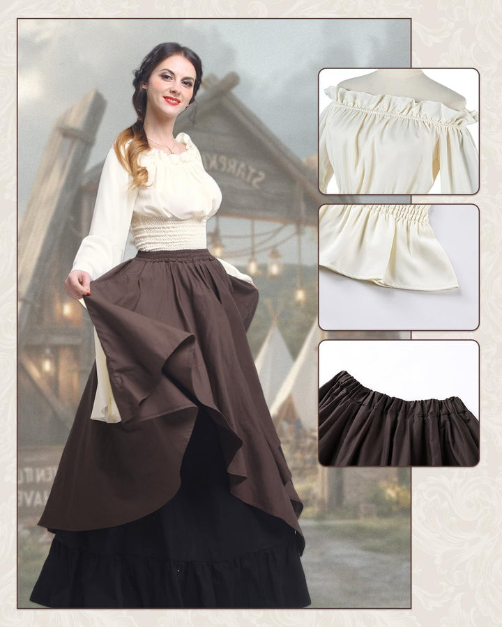 Renaissance Kleid Damen Mittelalter Kleidung Kostüme Fasching Set, S