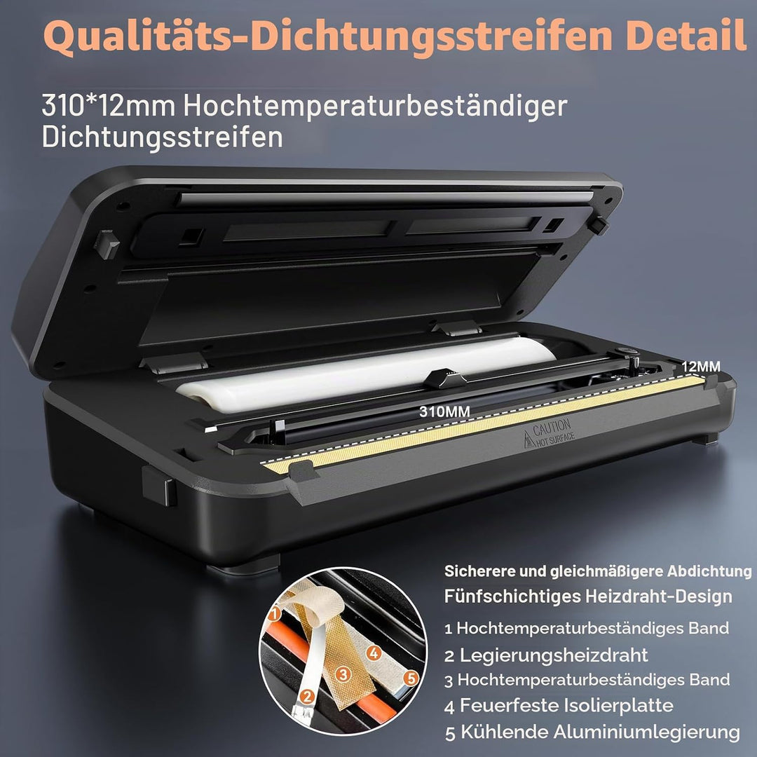 Vakuumiergerät für Lebensmittel, 80 kPa Vakuumierer 8-in-1-Modus (Trocken/Feucht), mit Integriertem