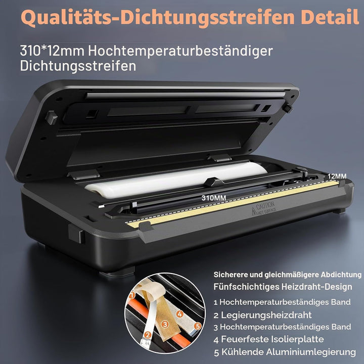 Vakuumiergerät für Lebensmittel, 80 kPa Vakuumierer 8-in-1-Modus (Trocken/Feucht), mit Integriertem