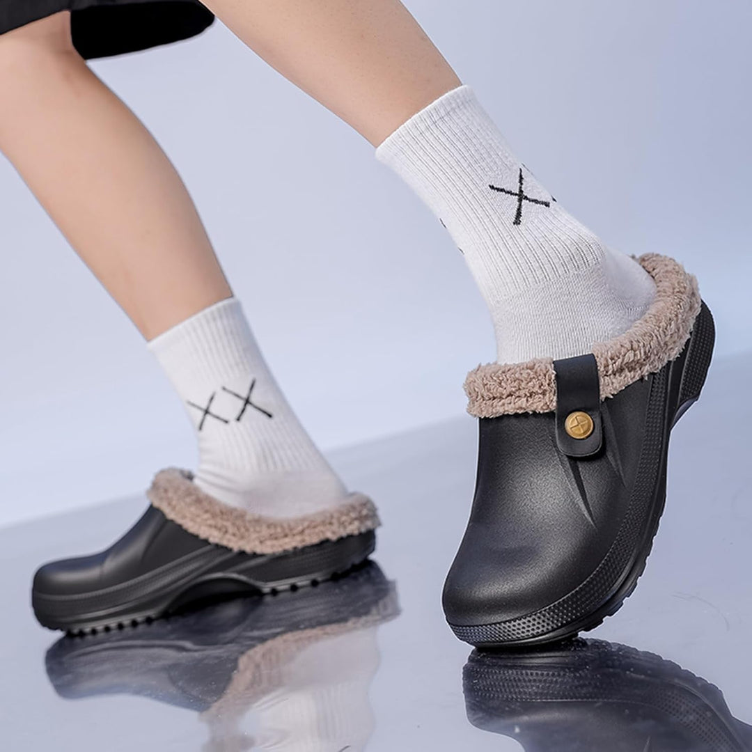 Kinengxi Clogs Hausschuhe Gefüttert Damen Herren Warm Winter Gartenschuhe Wasserdicht Wärme Gartencl