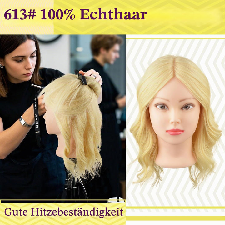 Mannequinkopf mit 100% Echthaar mit Verstellbarer Klemmhalterung fur Frisurendesign und Flechtibunge