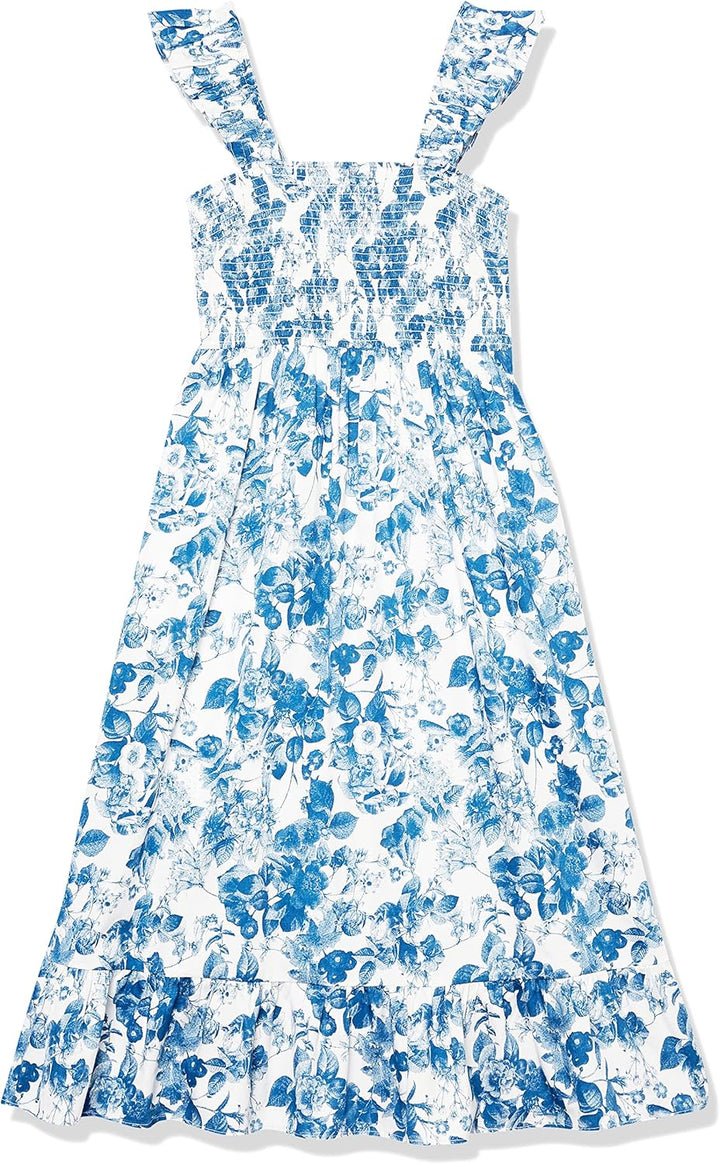 The Drop Damen Kimi Gesmoktes Midikleid mit Gerüschter Schulter Dresses 4XL Grosse Grössen Blaues Bl