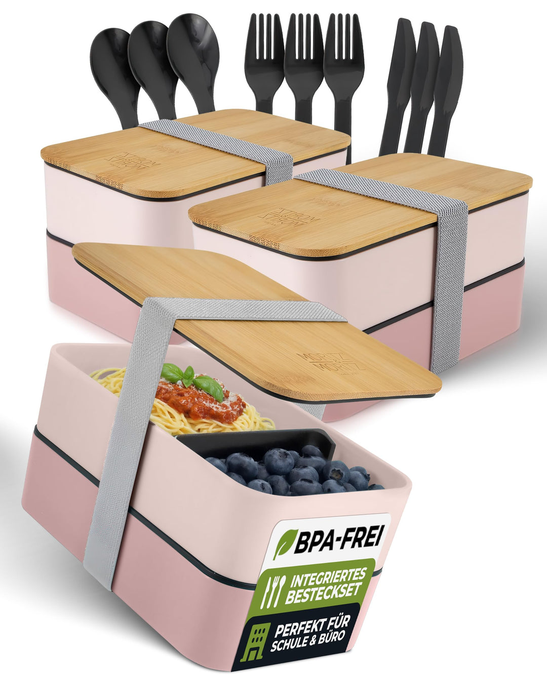 Moritz &amp; Moritz 3er Set Bento Box Kinder in Pink - Perfekte Lunchbox für Kinder und Erwachsene - Bro