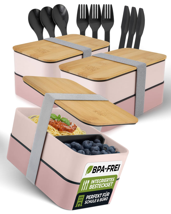 Moritz &amp; Moritz 3er Set Bento Box Kinder in Pink - Perfekte Lunchbox für Kinder und Erwachsene - Bro