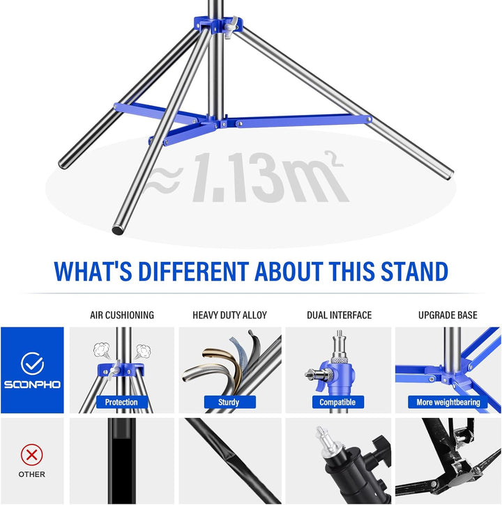 Soonpho Lichtstativ Vollmetall Puffer Druckstativ 9,1 ft/280cm Light Stand Bunt 10kg Tragkraft für O